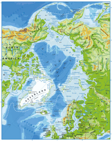 Arctic,Ocean,Physical,Map.,Highly,Detailed,Vector,Illustration.