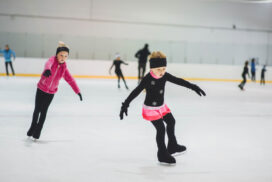 Little,Girls,Learning,To,Ice,Skate.,Figure,Skating,School.,Young